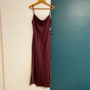 Satin cowl neck midi slip dress